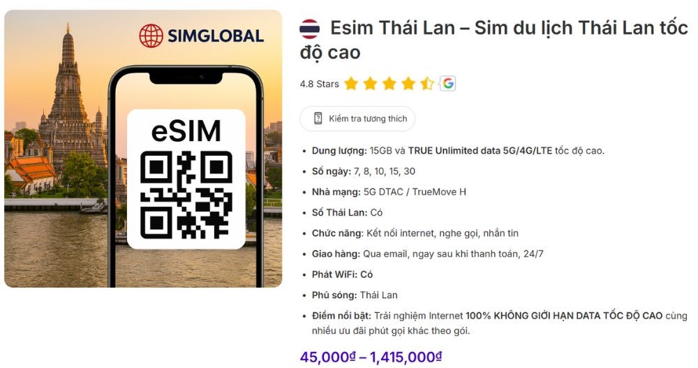 Mua esim Thái Lan