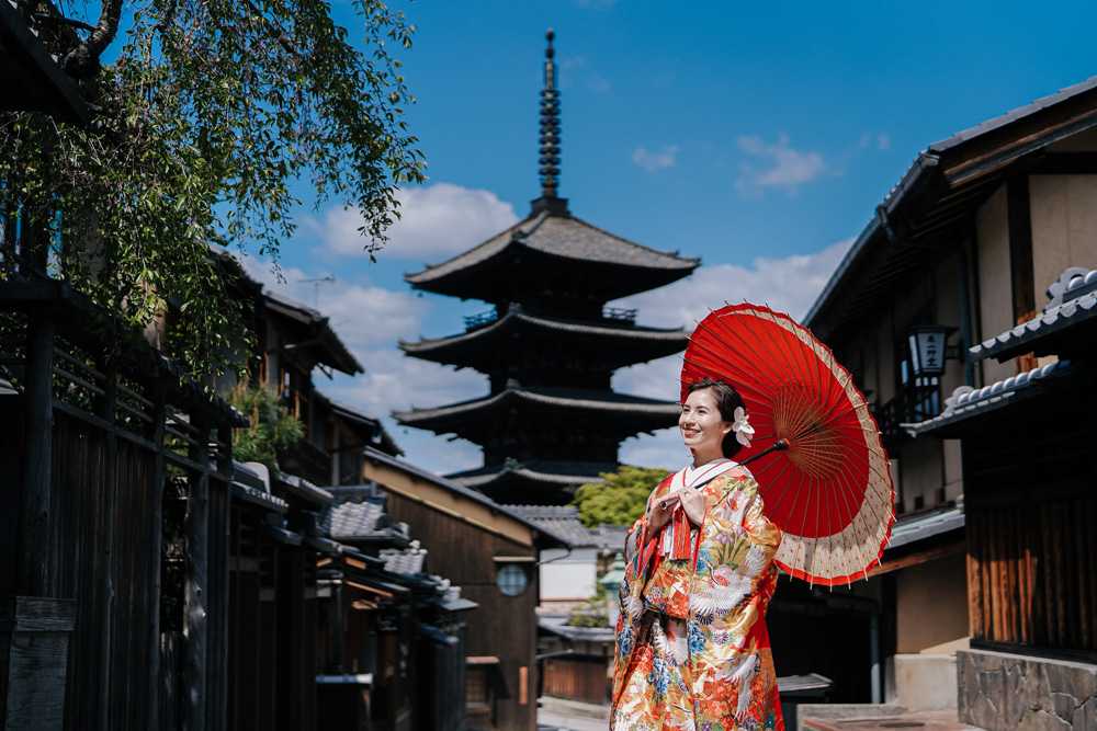 Mặc Kimono khi tham quan đền chùa và phố cổ